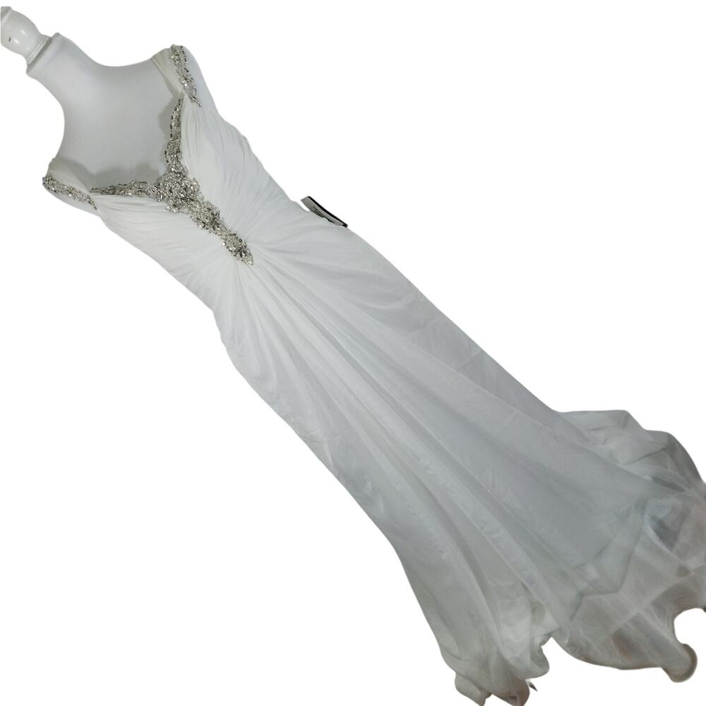NWT! MAGGIE SOTTERO! LUXURIOUS WHITE W/HANDSET RHINESTONES & CHIFFON GOWN! SZ 10